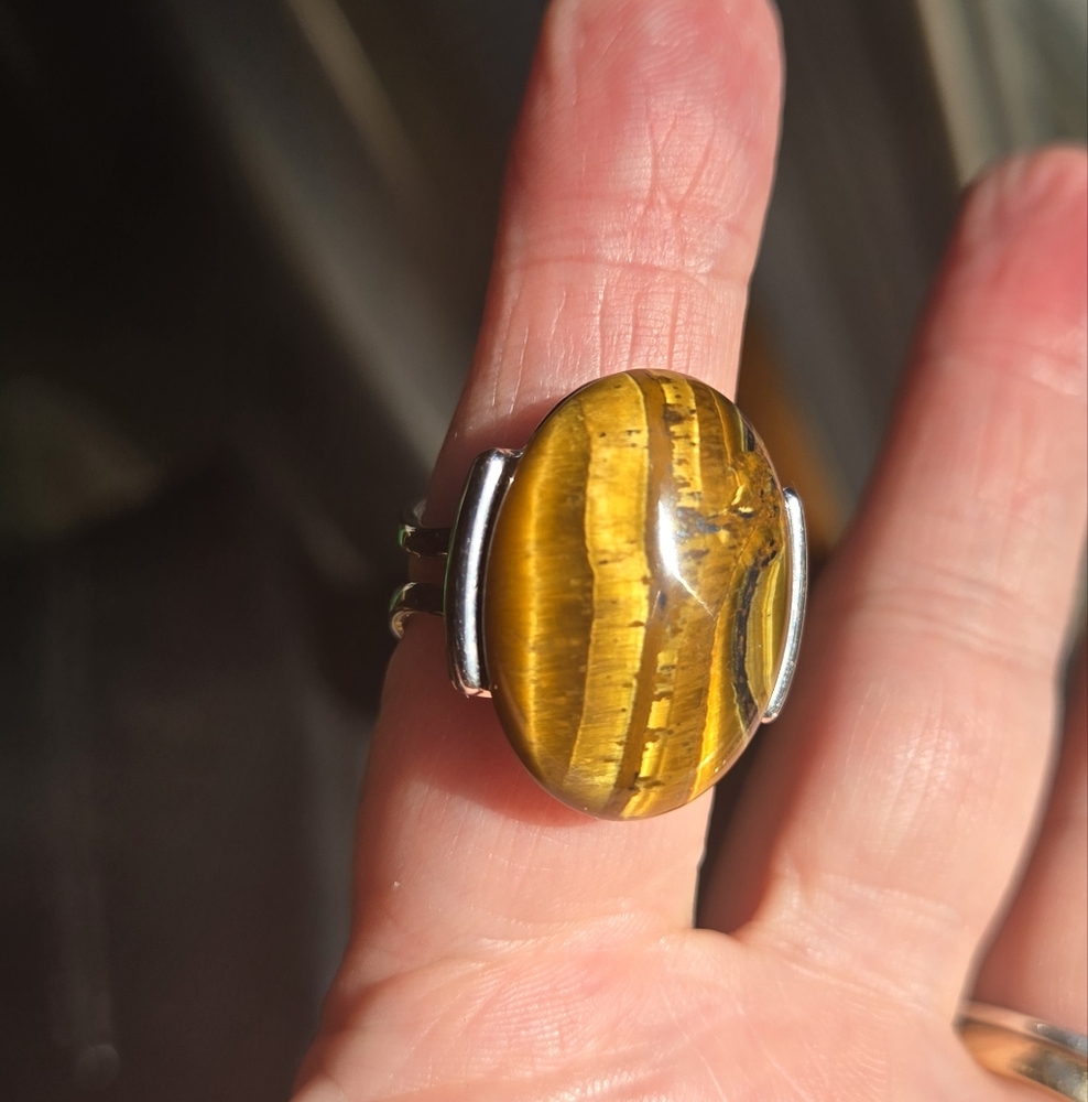 Tiger's Eye Silver Ring sz 8 adjustable - Picture 3 of 10